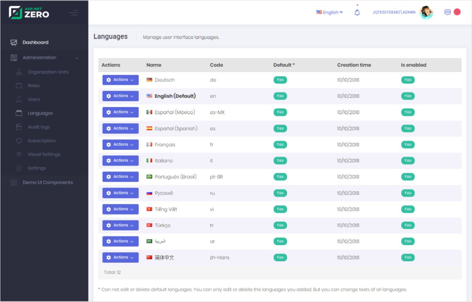 screenshot of ASP.NET Zero
